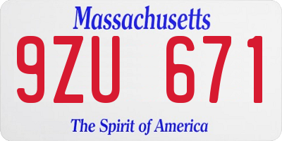 MA license plate 9ZU671