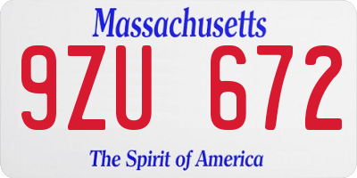 MA license plate 9ZU672