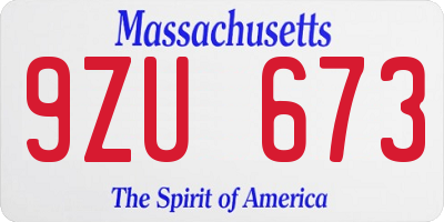 MA license plate 9ZU673