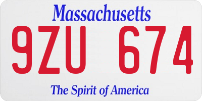 MA license plate 9ZU674