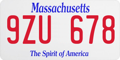 MA license plate 9ZU678