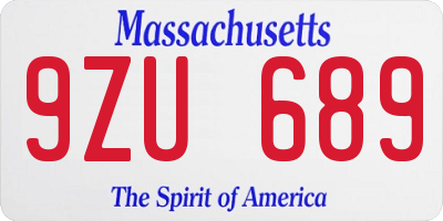 MA license plate 9ZU689