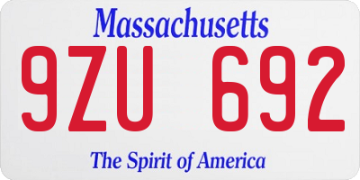 MA license plate 9ZU692