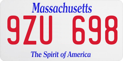 MA license plate 9ZU698