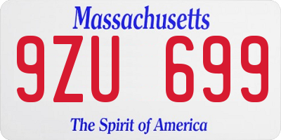 MA license plate 9ZU699