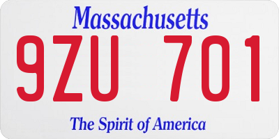 MA license plate 9ZU701