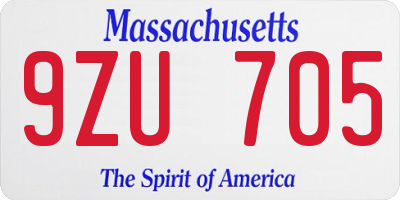 MA license plate 9ZU705