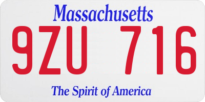 MA license plate 9ZU716