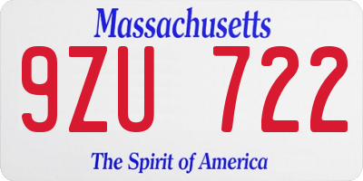 MA license plate 9ZU722
