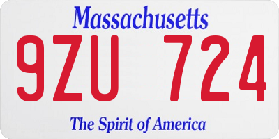 MA license plate 9ZU724