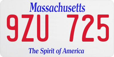 MA license plate 9ZU725