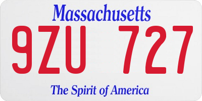MA license plate 9ZU727