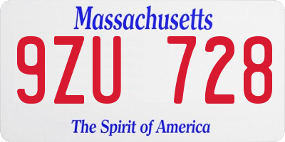 MA license plate 9ZU728