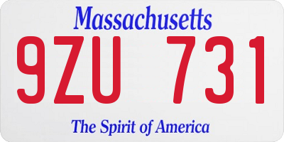 MA license plate 9ZU731