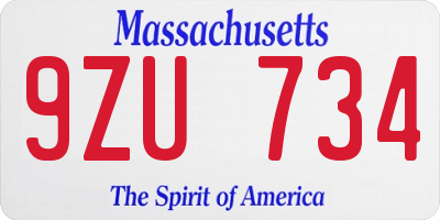 MA license plate 9ZU734
