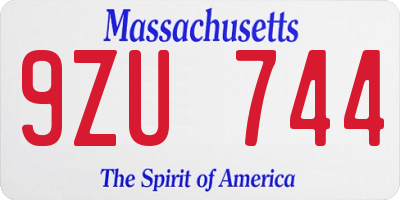 MA license plate 9ZU744