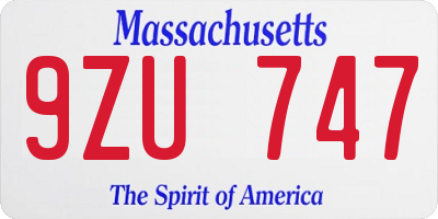 MA license plate 9ZU747