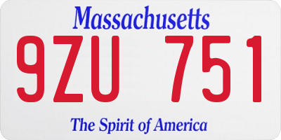 MA license plate 9ZU751