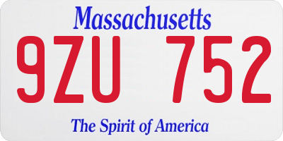 MA license plate 9ZU752
