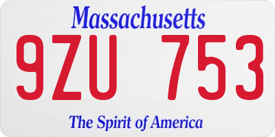 MA license plate 9ZU753