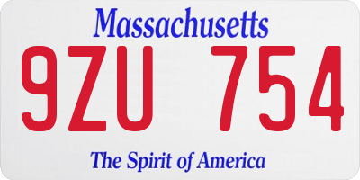 MA license plate 9ZU754