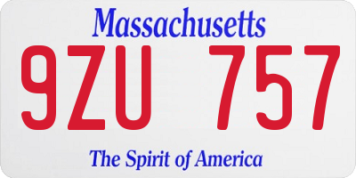 MA license plate 9ZU757