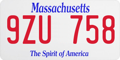 MA license plate 9ZU758