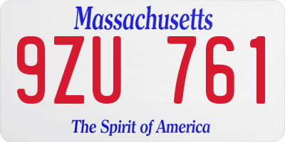 MA license plate 9ZU761