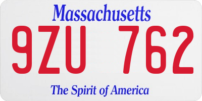 MA license plate 9ZU762