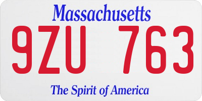 MA license plate 9ZU763