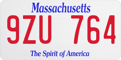 MA license plate 9ZU764