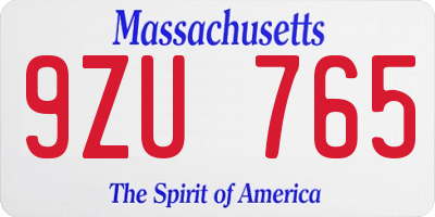 MA license plate 9ZU765