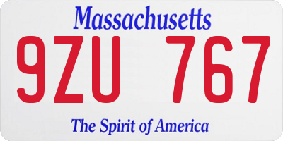 MA license plate 9ZU767