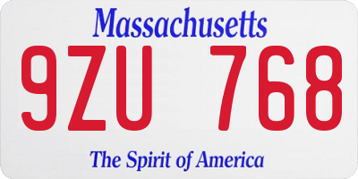 MA license plate 9ZU768