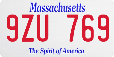 MA license plate 9ZU769