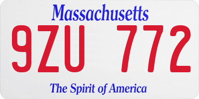 MA license plate 9ZU772