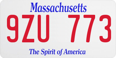 MA license plate 9ZU773