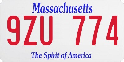 MA license plate 9ZU774