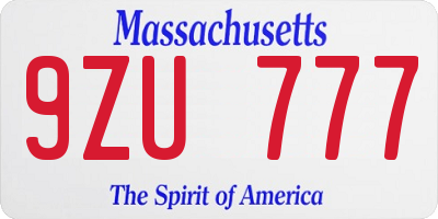 MA license plate 9ZU777