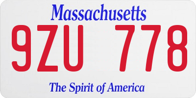 MA license plate 9ZU778