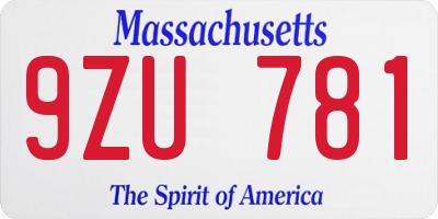 MA license plate 9ZU781