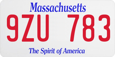 MA license plate 9ZU783