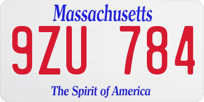 MA license plate 9ZU784