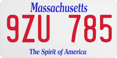 MA license plate 9ZU785