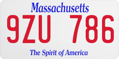 MA license plate 9ZU786