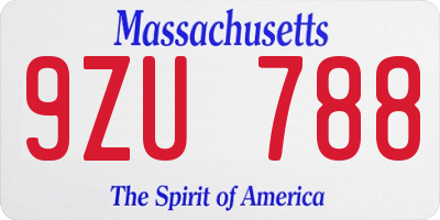 MA license plate 9ZU788