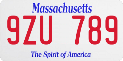 MA license plate 9ZU789