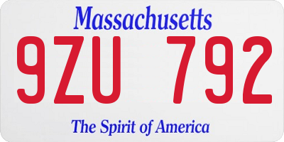 MA license plate 9ZU792