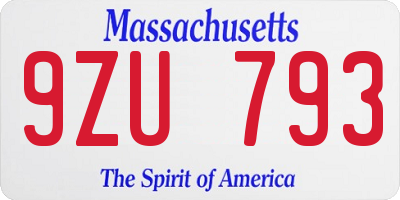 MA license plate 9ZU793