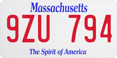 MA license plate 9ZU794